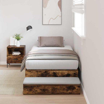 vidaXL Storage Bed Frame with Drawer Smoked Oak 90 cm Engineered Wood 1