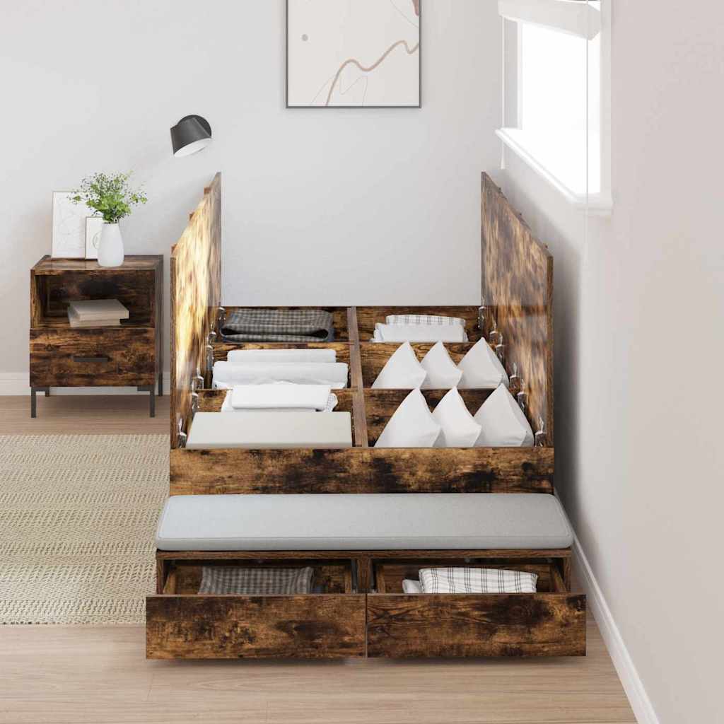 vidaXL Storage Bed Frame with Drawer Smoked Oak 90 cm Engineered Wood 4