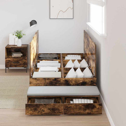 vidaXL Storage Bed Frame with Drawer Smoked Oak 90 cm Engineered Wood 4