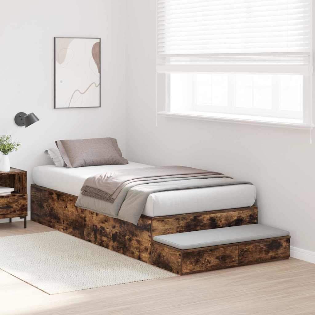 vidaXL Storage Bed Frame with Drawer Smoked Oak 90 cm Engineered Wood 5