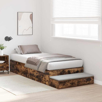 vidaXL Storage Bed Frame with Drawer Smoked Oak 90 cm Engineered Wood 5
