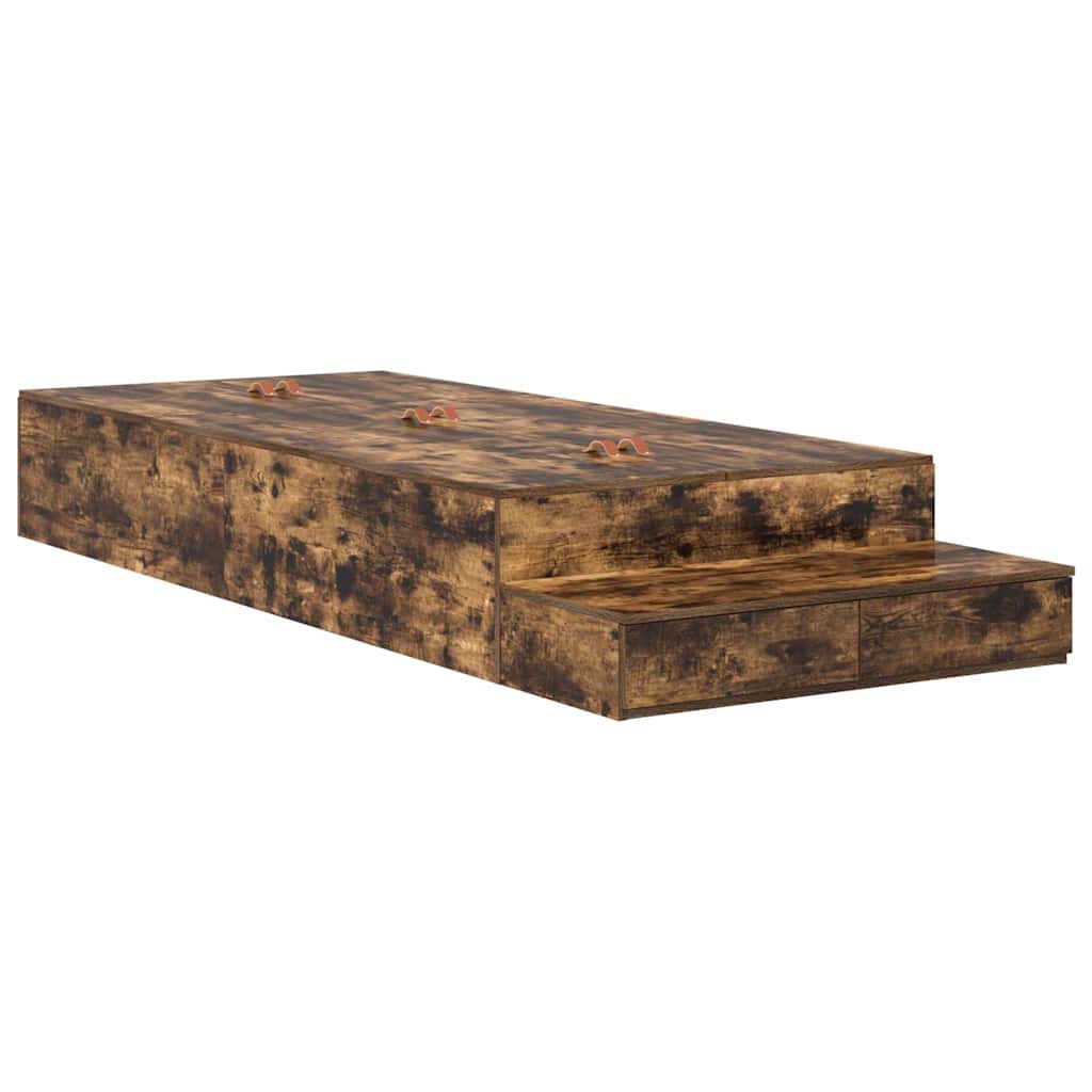 vidaXL Storage Bed Frame with Drawer Smoked Oak 90 cm Engineered Wood 2