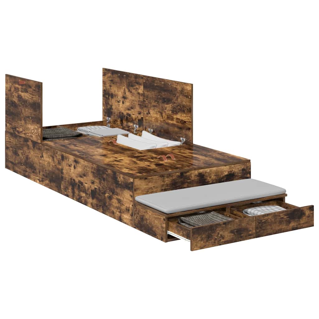 vidaXL Storage Bed Frame with Drawer Smoked Oak 90 cm Engineered Wood 3