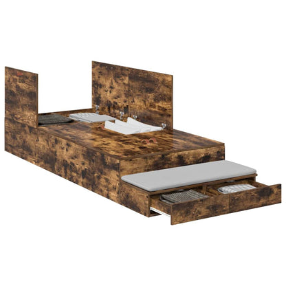 vidaXL Storage Bed Frame with Drawer Smoked Oak 90 cm Engineered Wood 3