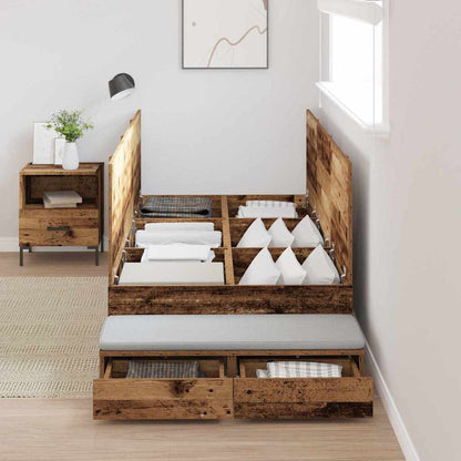 vidaXL Storage Bed Frame with Drawer Old Wood 90 cm Engineered Wood 4