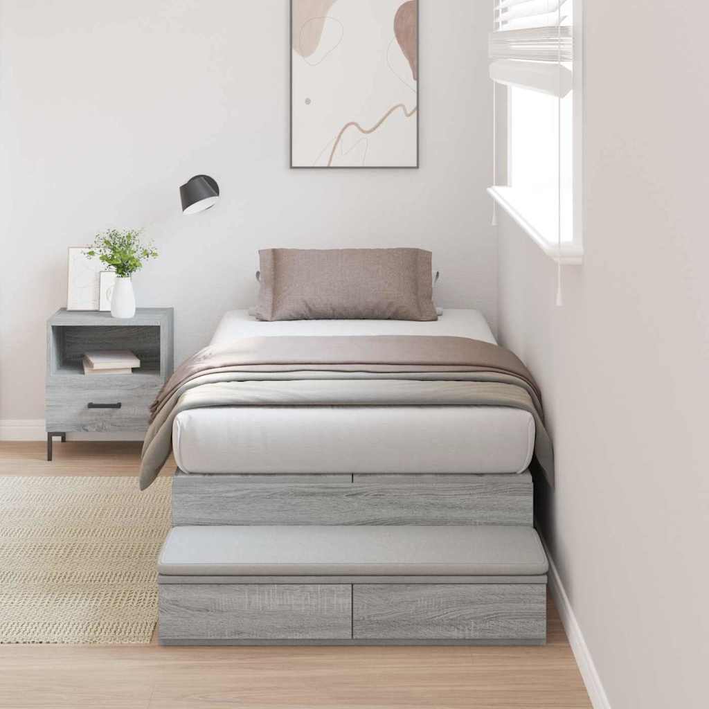 vidaXL Storage Bed Frame with Drawer Grey Sonoma 75 cm Engineered Wood 1