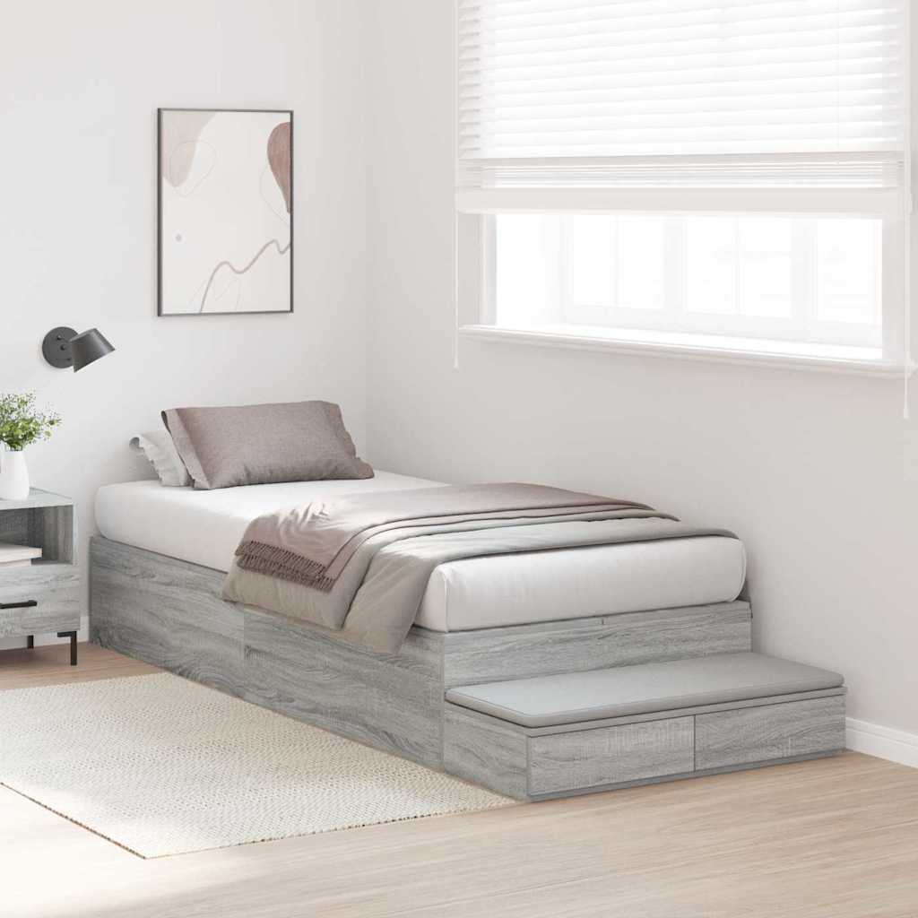 vidaXL Storage Bed Frame with Drawer Grey Sonoma 75 cm Engineered Wood 5