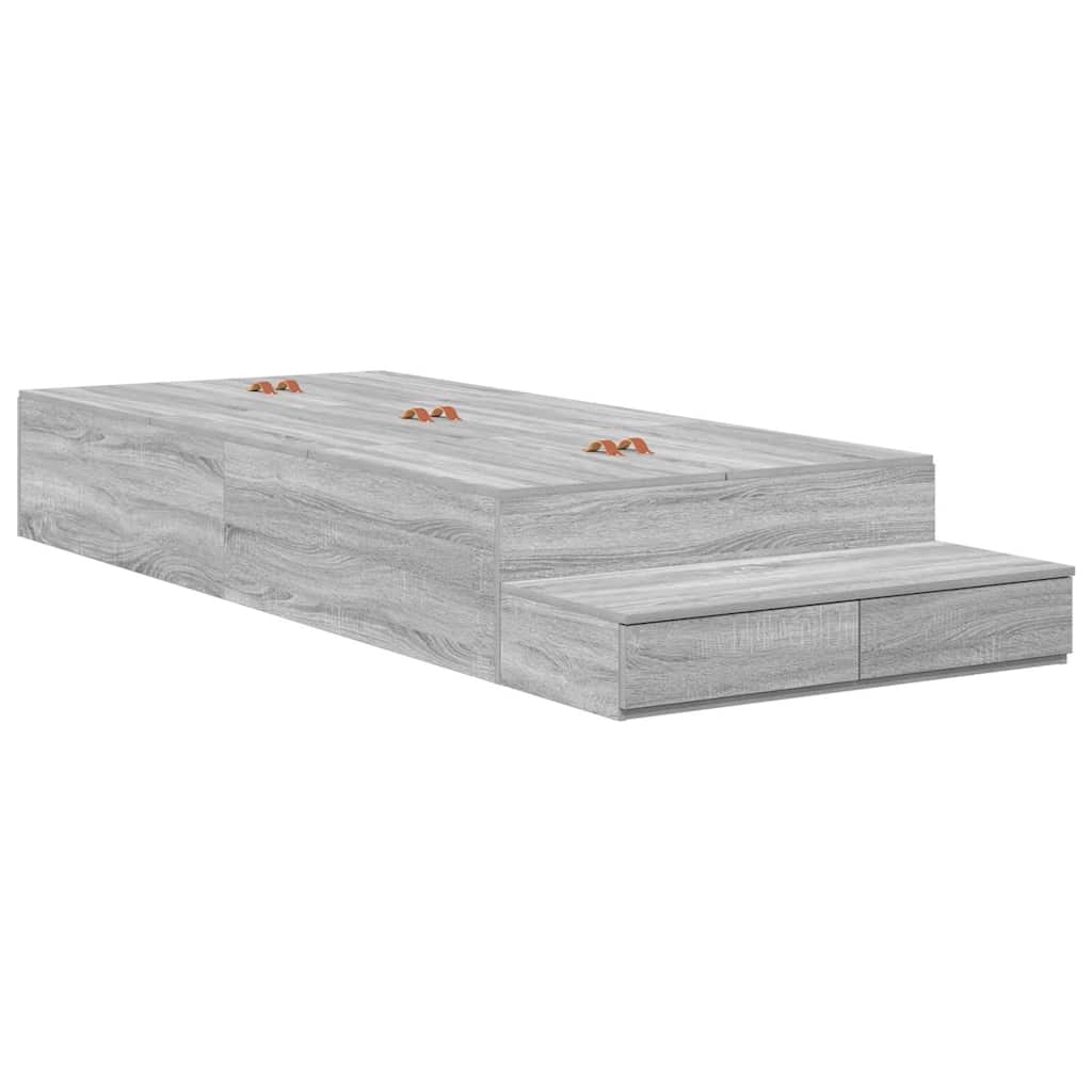 vidaXL Storage Bed Frame with Drawer Grey Sonoma 75 cm Engineered Wood 2