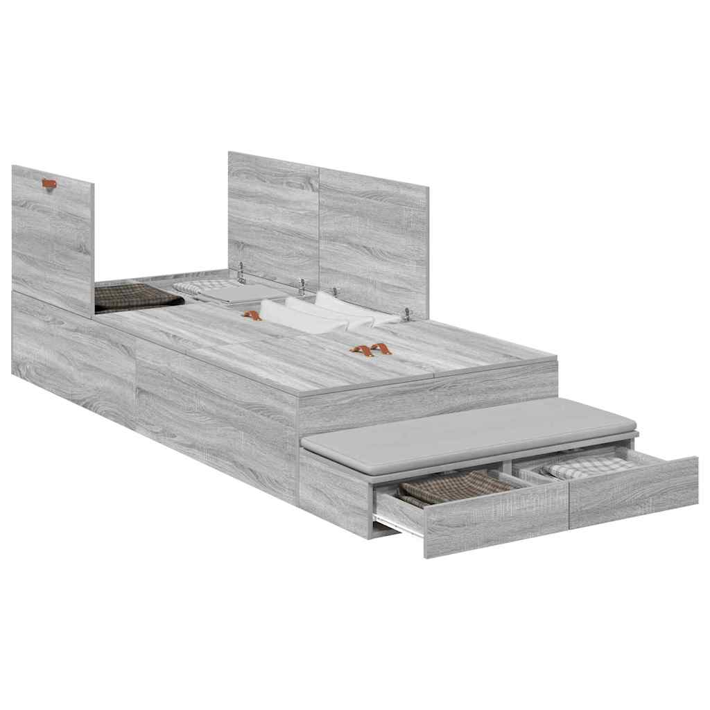 vidaXL Storage Bed Frame with Drawer Grey Sonoma 75 cm Engineered Wood 3