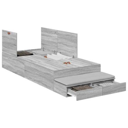 vidaXL Storage Bed Frame with Drawer Grey Sonoma 75 cm Engineered Wood 3