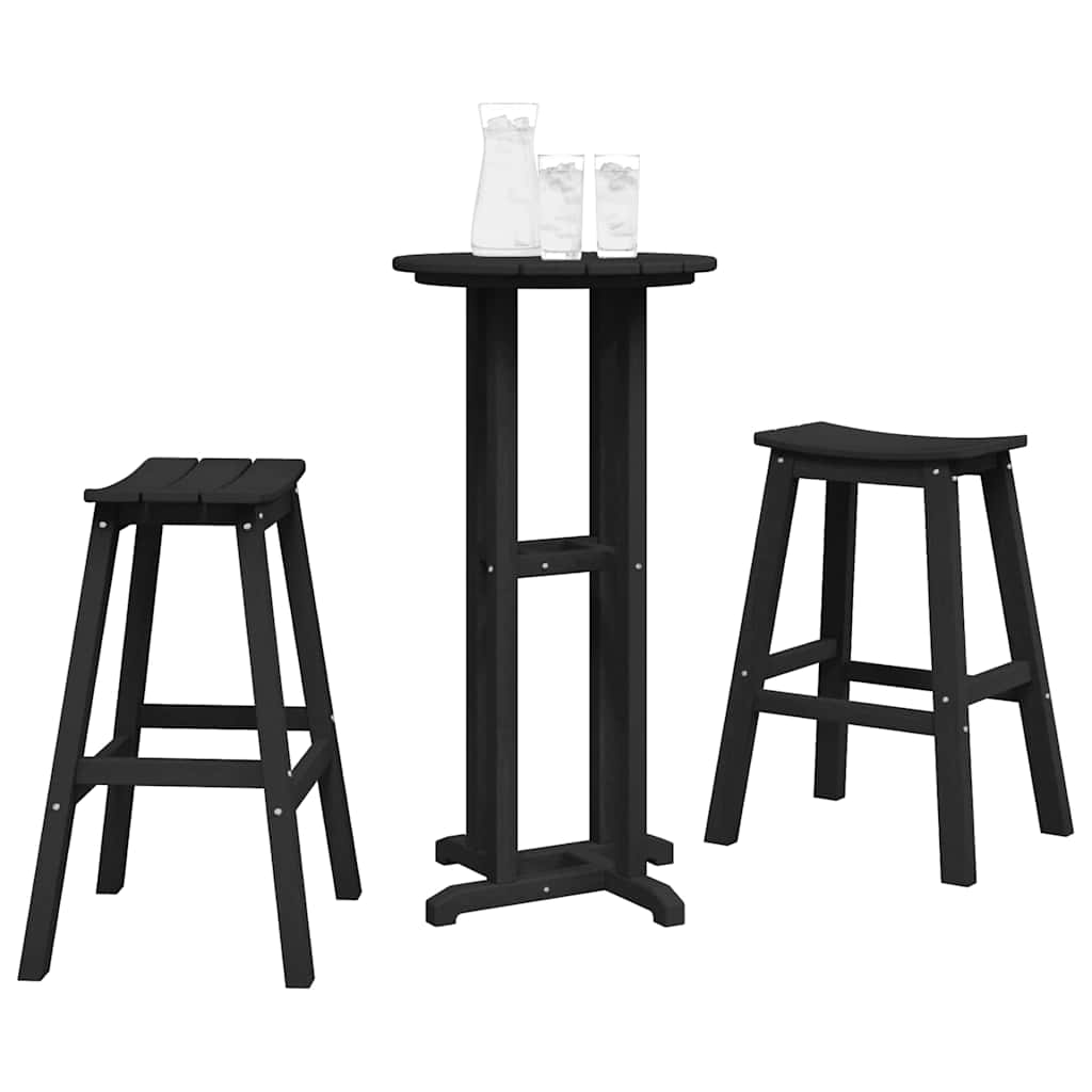 Garden Bar Set 3 pcs HDPE Black Table +2x stool