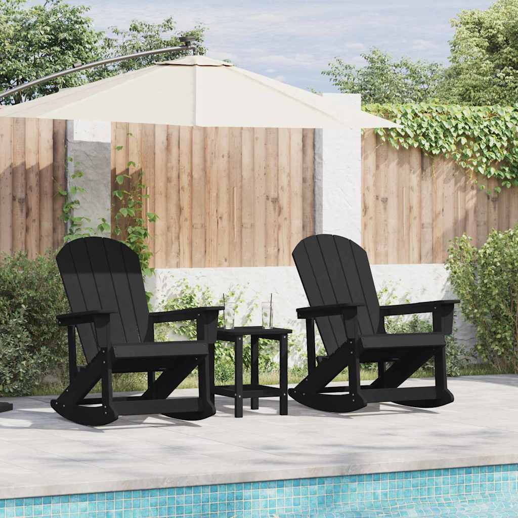 vidaXL Adirondack Rocking Chairs 2 pcs 2-Seaters Black HDPE 1