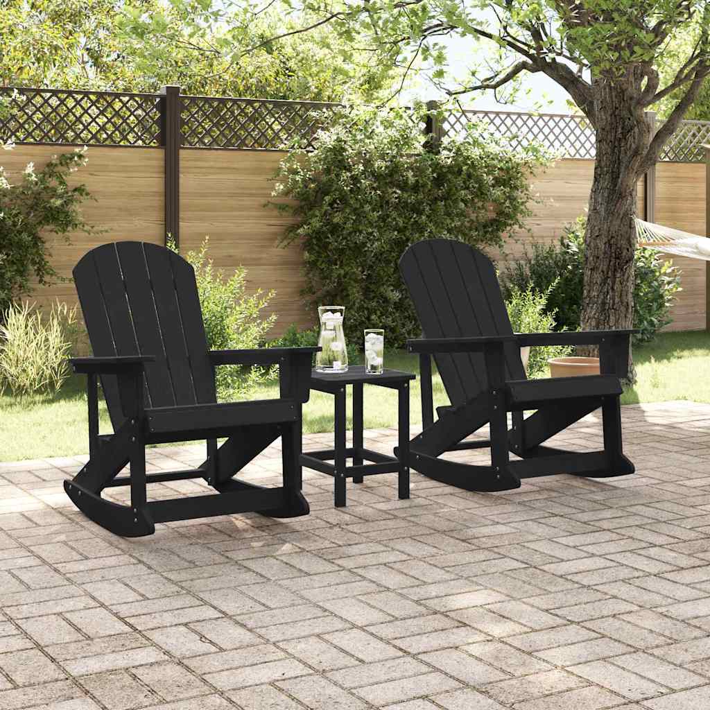 vidaXL Adirondack Rocking Chairs 2 pcs 2-Seaters Black HDPE 3