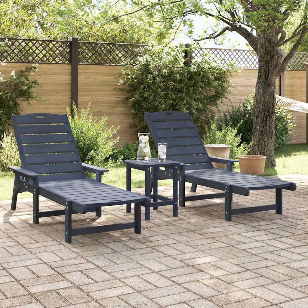 vidaXL Sun Lounger 2 pcs Polyethylene Navy 3