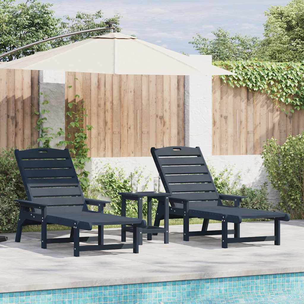 vidaXL Sun Lounger 3 pcs Polyethylene Navy 1