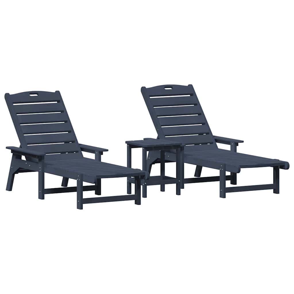 vidaXL Sun Lounger 3 pcs Polyethylene Navy 2