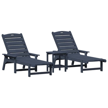Sun Lounger 2 pcs Polyethylene Navy blue with table