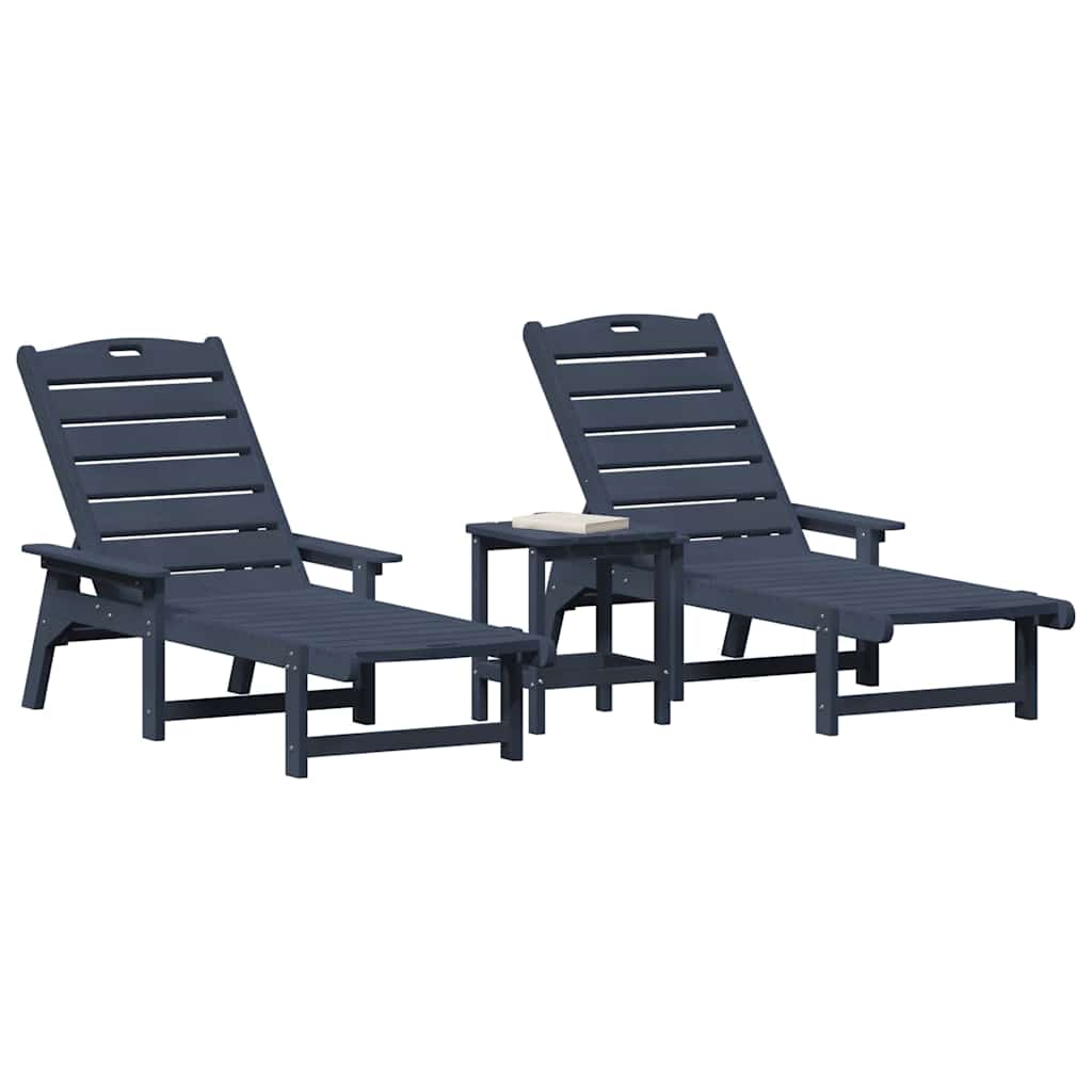 vidaXL Sun Lounger 3 pcs Polyethylene Navy 3