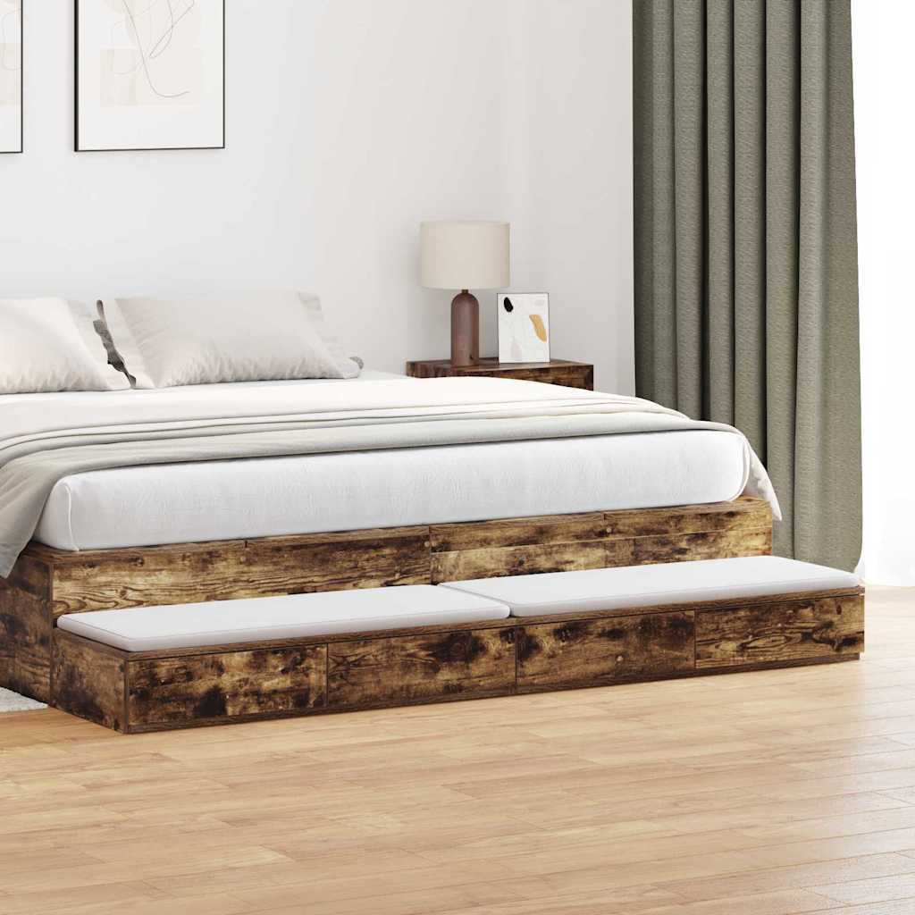 Bed Drawers Engineered Wood Smoked Oak 180 x 36.5 x 16.5 cm