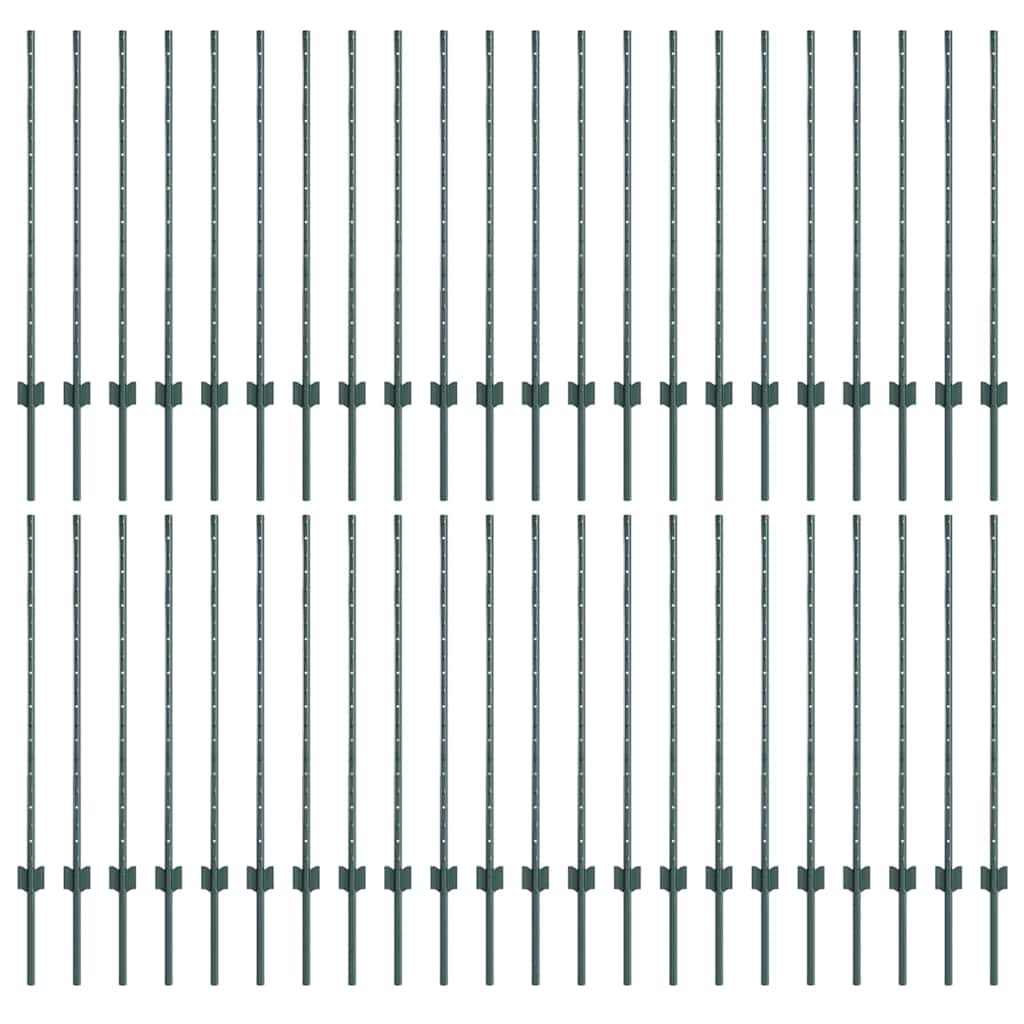 vidaXL Embedded Fence Post 44 pcs Green 140 cm Powder-Coated Steel 2