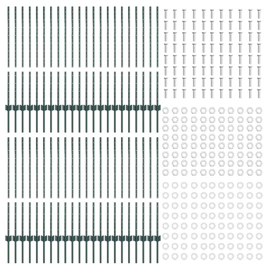 vidaXL Embedded Fence Post 44 pcs Green 140 cm Powder-Coated Steel 5