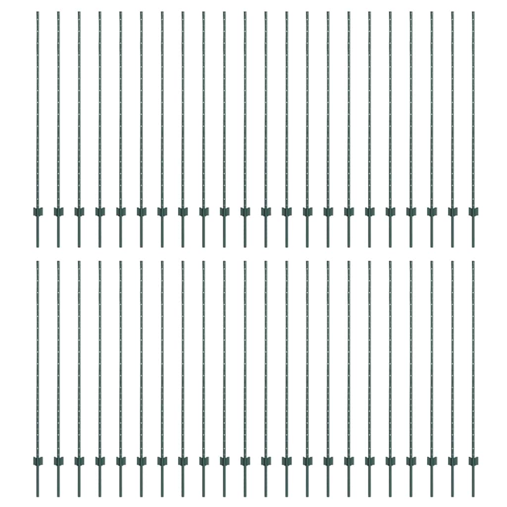 vidaXL Embedded Fence Post 44 pcs Green 200 cm Powder-Coated Steel 2