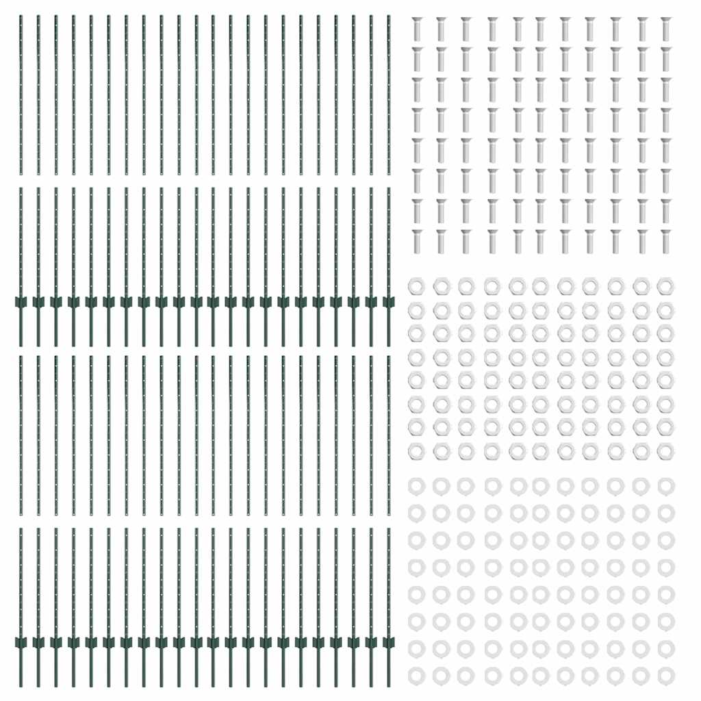 vidaXL Embedded Fence Post 44 pcs Green 200 cm Powder-Coated Steel 5
