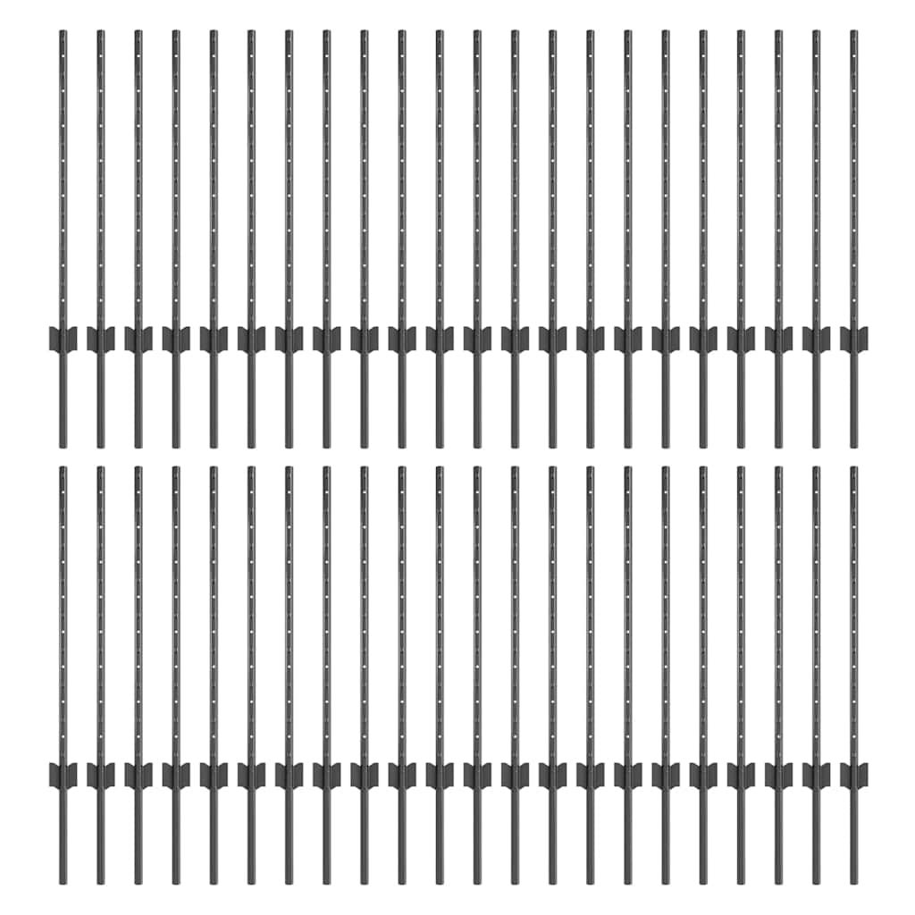 vidaXL Embedded Fence Post 44 pcs Grey 120 cm Powder-Coated Steel 2