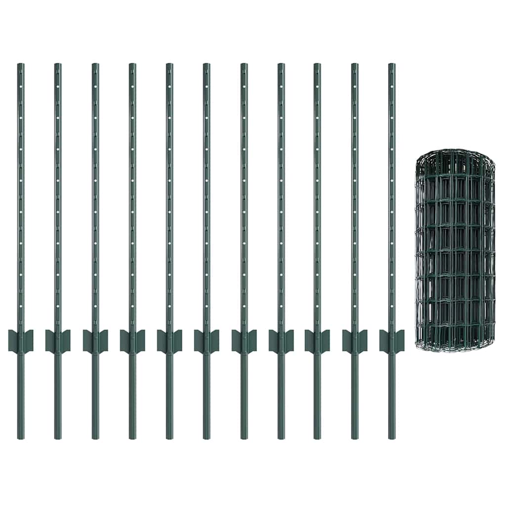 Euro Fence with Post 10 x 1.6 m PVC-Coated Steel Mesh Green 10 x 1.5 m – 25 x 1 m 25 x 0.8 m fence (7.7 x 6.4 cm mesh)