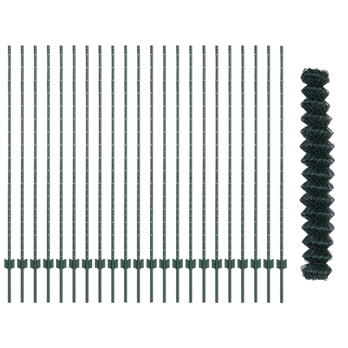 vidaXL Chainlink Fence with Post 25 x 1.6 m PVC-Coated Steel Green 6