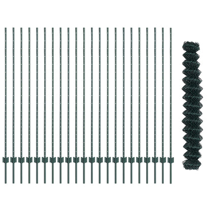 Chainlink Fence with Post 10 x 0.4 m PVC-Coated Steel Green 25 x 1.6 m fence (6 x 6 cm mesh)