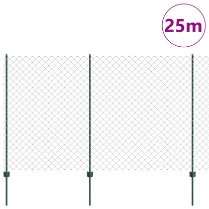 vidaXL Chainlink Fence with Post 25 x 1.6 m PVC-Coated Steel Green 3