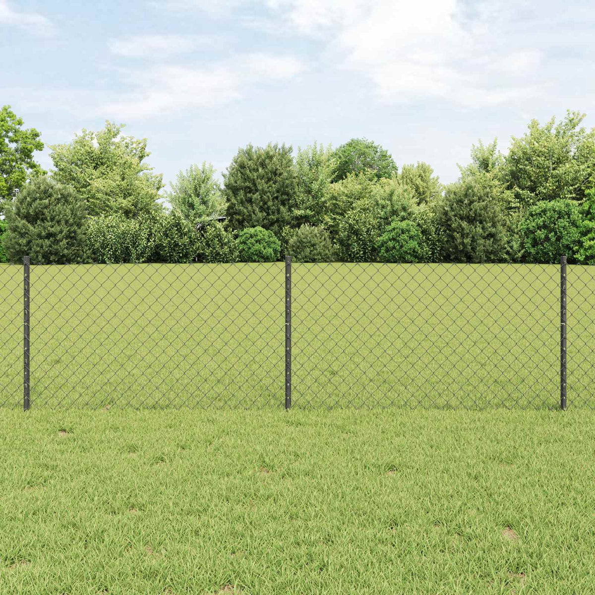 Chainlink Fence with Post 10 x 1 m PVC-Coated Steel Mesh Grey 25 x 0.6 m fence (4 x 4 cm mesh)