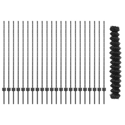 vidaXL Chainlink Fence with Post 25 x 1.4 m PVC-Coated Steel Grey Mesh 6