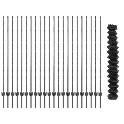 vidaXL Chainlink Fence with Post 25 x 1.6 m PVC-Coated Steel Grey Mesh 5