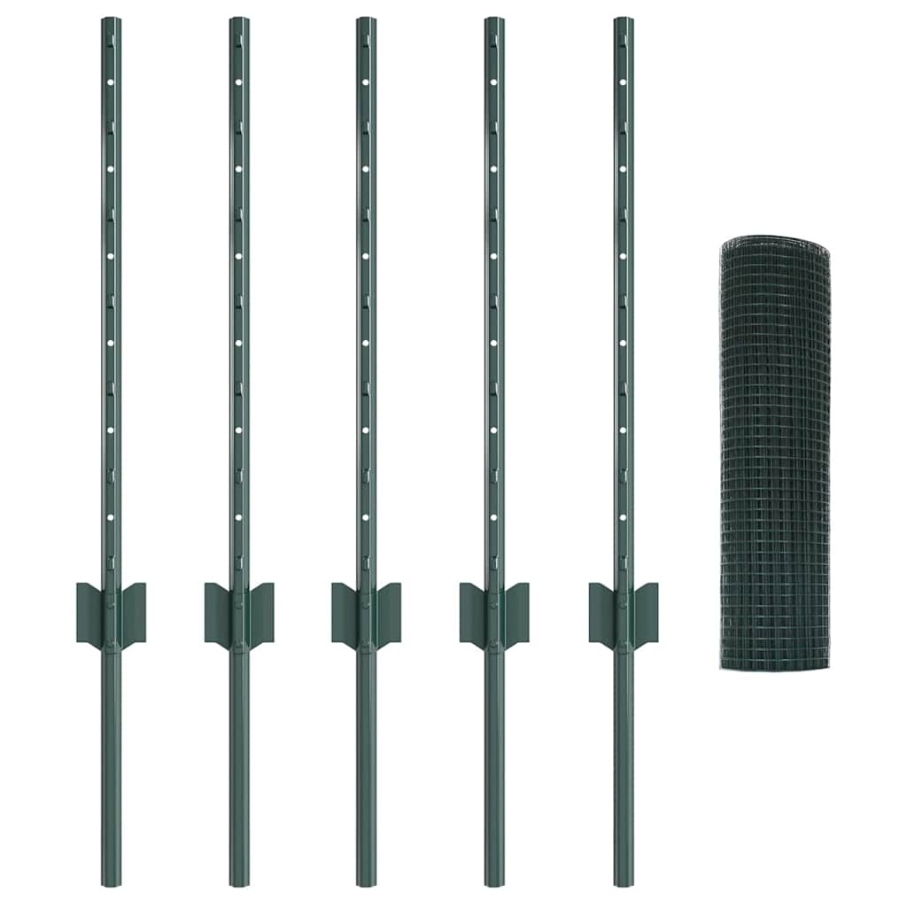 Welded Wire Fence with Posts 10 x 1 m Galvanised Steel Green 10 x 0.4 m – 10 x 1.2 m 10 x 0.5 m fence (1.9 x 1.9 cm mesh)