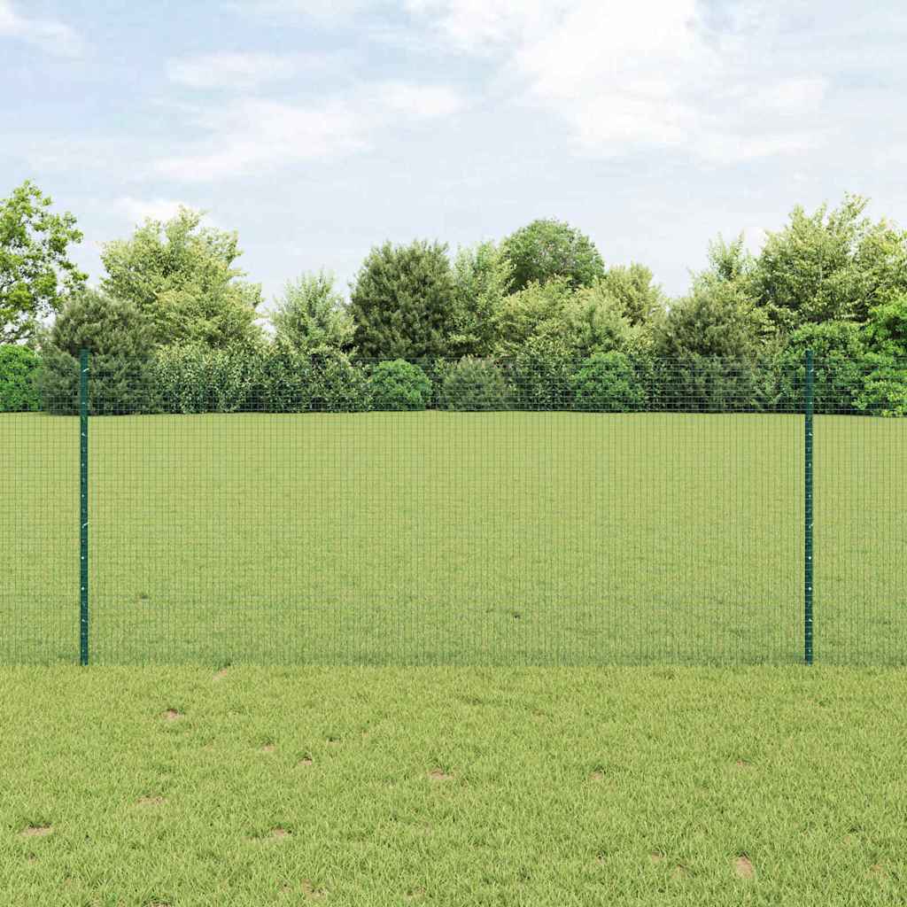 Welded Wire Fence with Posts 10 x 1 m Galvanised Steel Green 10 x 0.4 m – 10 x 1.2 m 10 x 1 m fence (1.9 x 1.9 cm mesh)