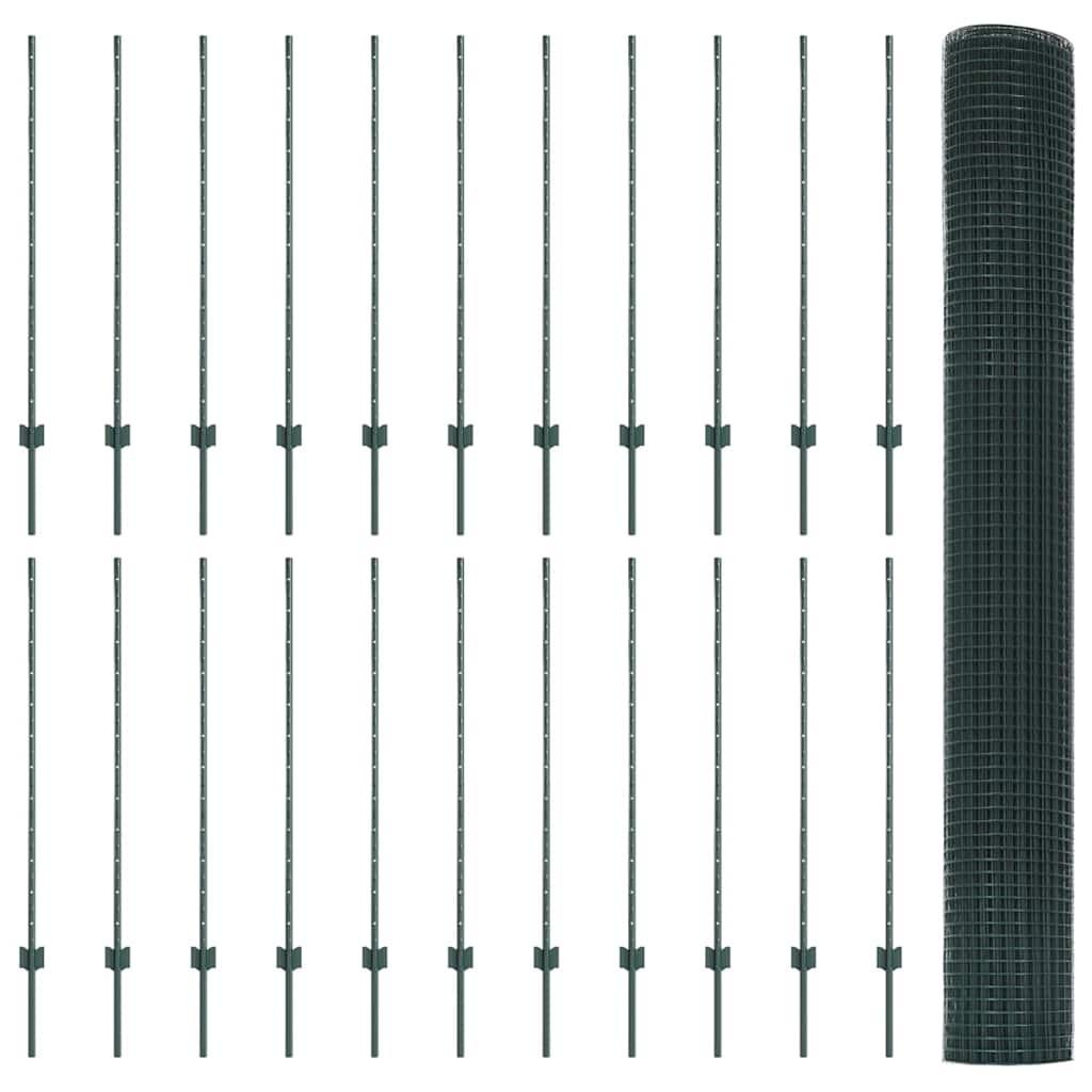 vidaXL Welded Wire Fence with Posts 50 x 1.2 m PVC-Coated Steel Green 6