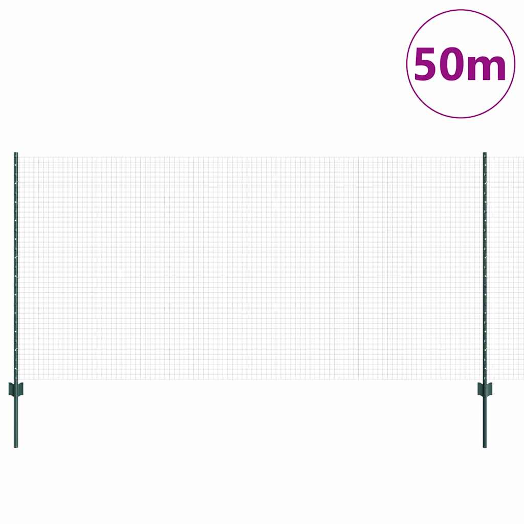 Welded Wire Fence with Posts 50 x 1.4 m PVC-Coated Steel Green 50 x 1.2 m fence (1.6 x 1.6 cm mesh)–100 x 0.8 m fence (1.2 x 1.2 cm mesh) 50 x 1.2 m fence (2.5 x 2.5 cm mesh)