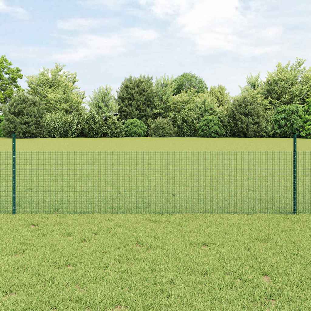 vidaXL Welded Wire Fence with Posts 100 x 0.5 m PVC-Coated Steel Green 1