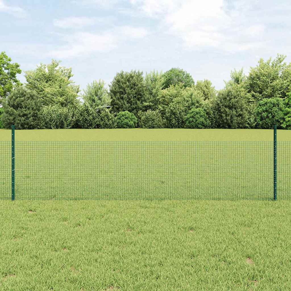 vidaXL Welded Wire Fence with Posts 100 x 0.5 m PVC-Coated Steel Green 1