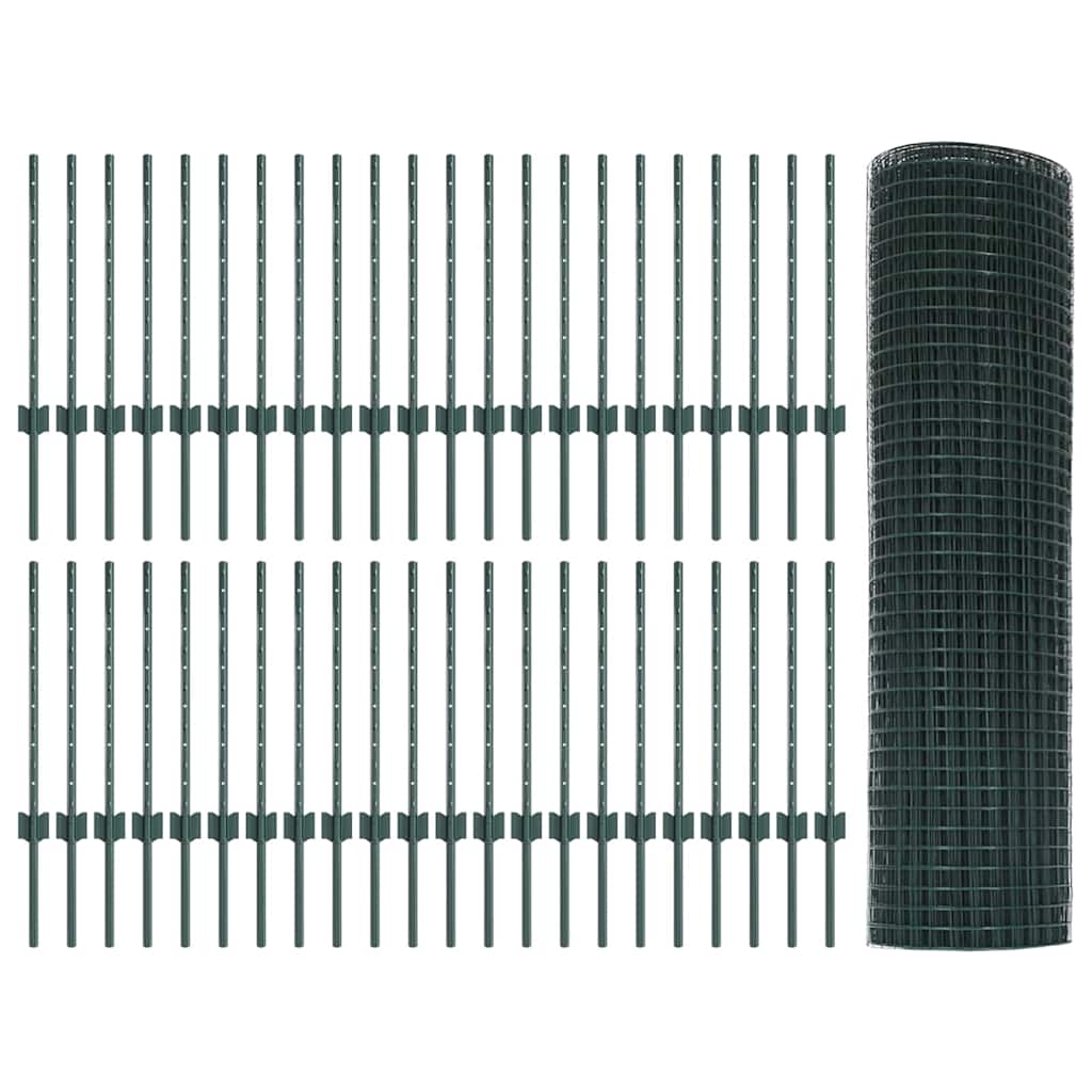 vidaXL Welded Wire Fence with Posts 100 x 0.5 m PVC-Coated Steel Green 5