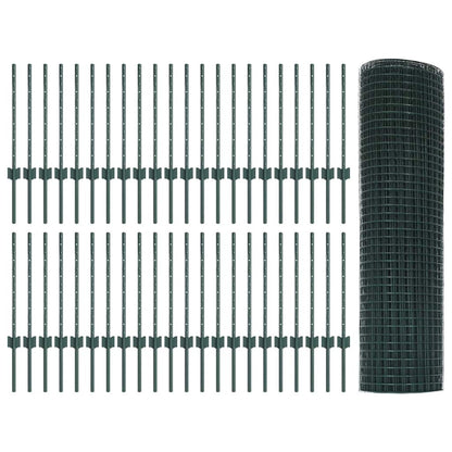 vidaXL Welded Wire Fence with Posts 100 x 0.5 m PVC-Coated Steel Green 5