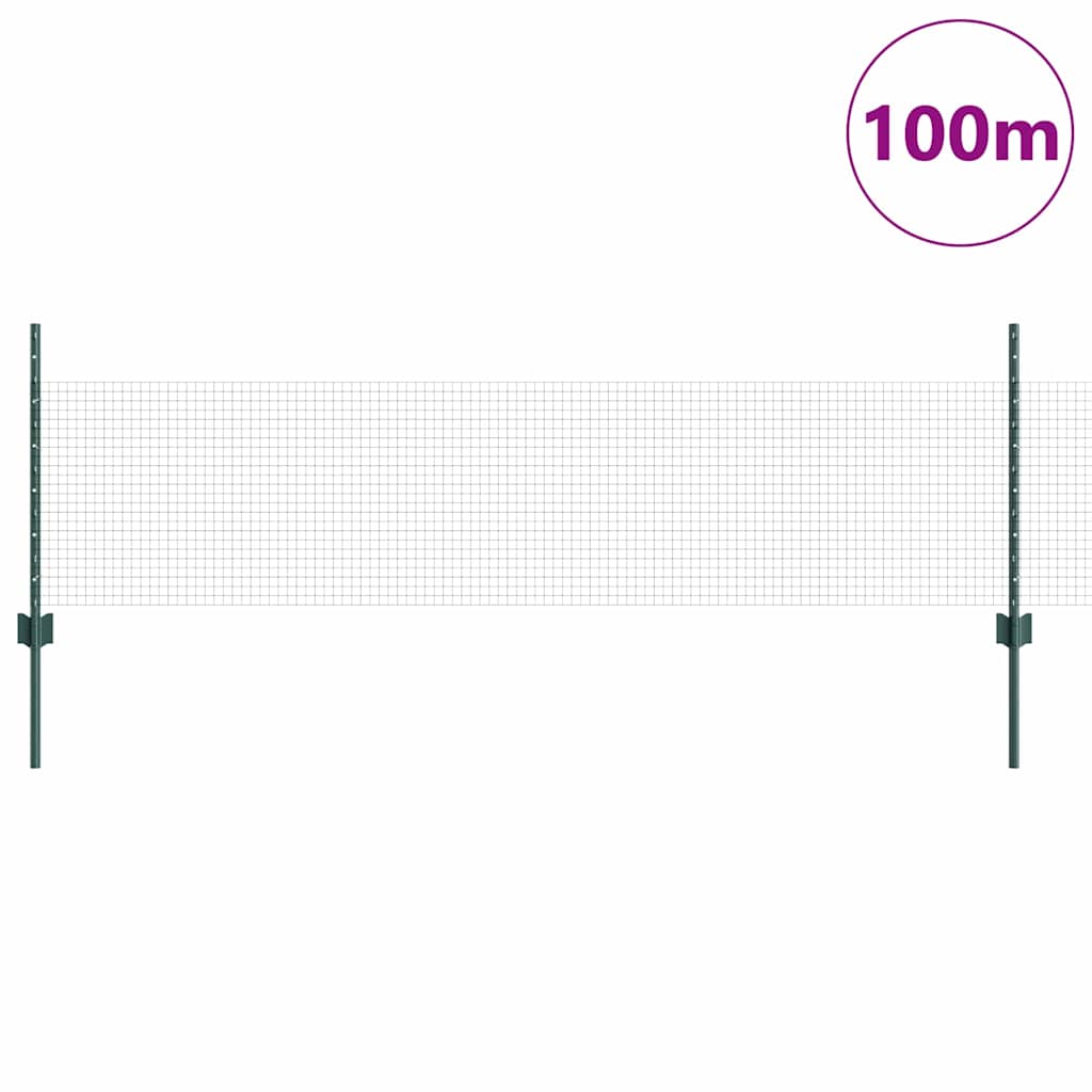 vidaXL Welded Wire Fence with Posts 100 x 0.5 m PVC-Coated Steel Green 3