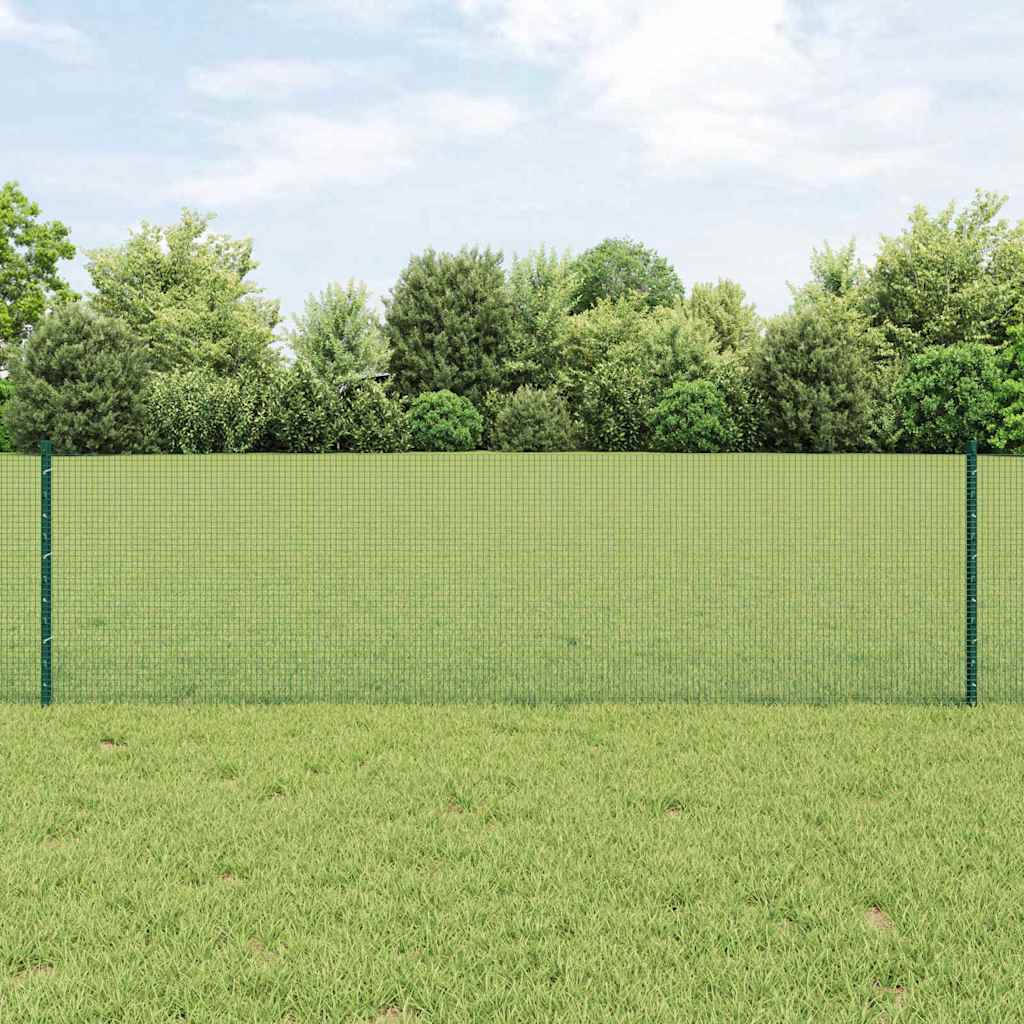 vidaXL Welded Wire Fence with Posts 100 x 0.6 m PVC-Coated Steel Green 1