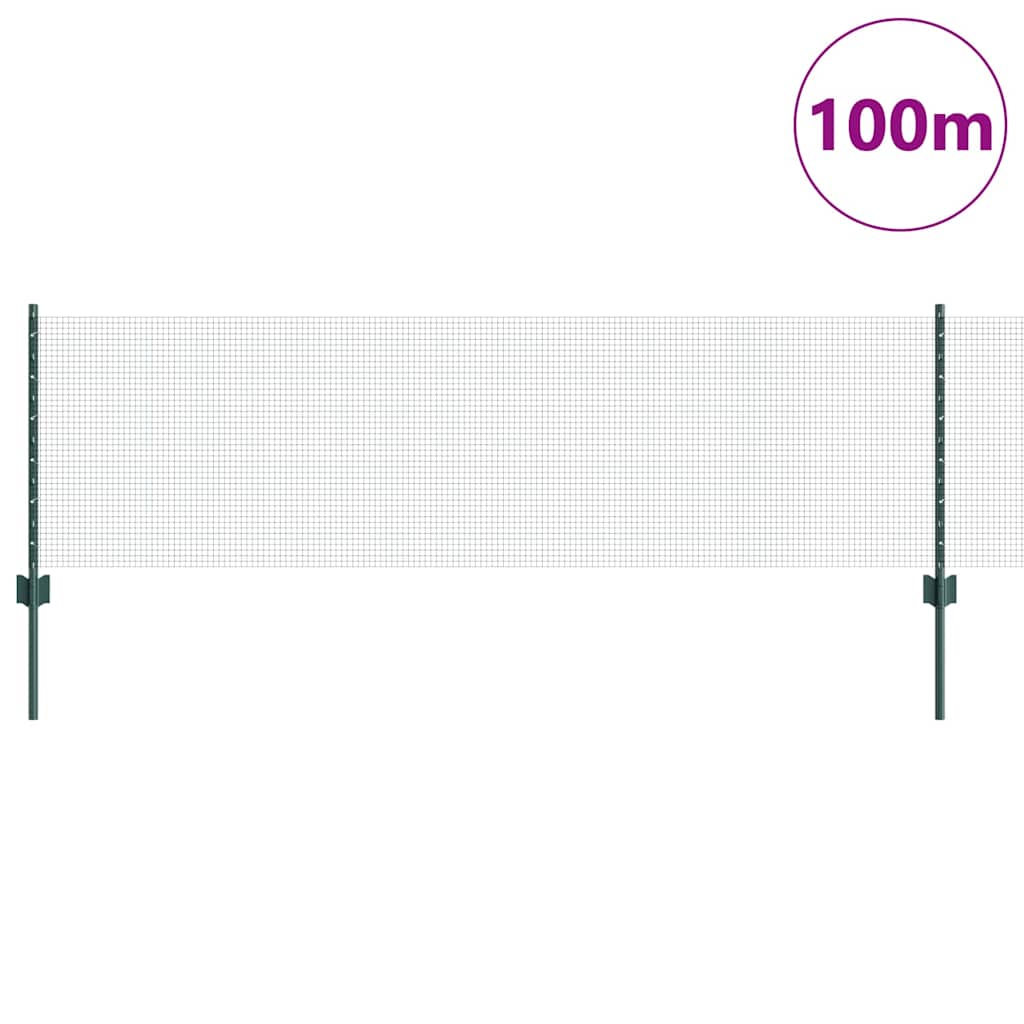 vidaXL Welded Wire Fence with Posts 100 x 0.6 m PVC-Coated Steel Green 3