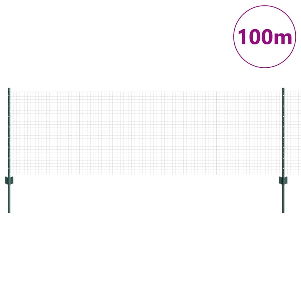 vidaXL Welded Wire Fence with Posts 100 x 0.8 m PVC-Coated Steel Green 3
