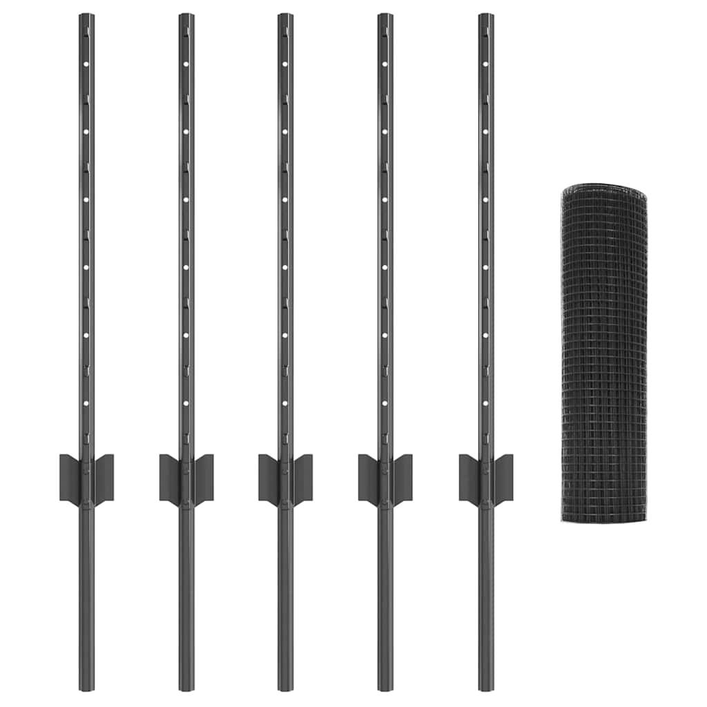 Welded Wire Fence with Posts 10 x 1 m Galvanised Steel Grey 10 x 0.4 m – 10 x 1.4 m 10 x 0.5 m fence (1.2 x 1.2 cm mesh)