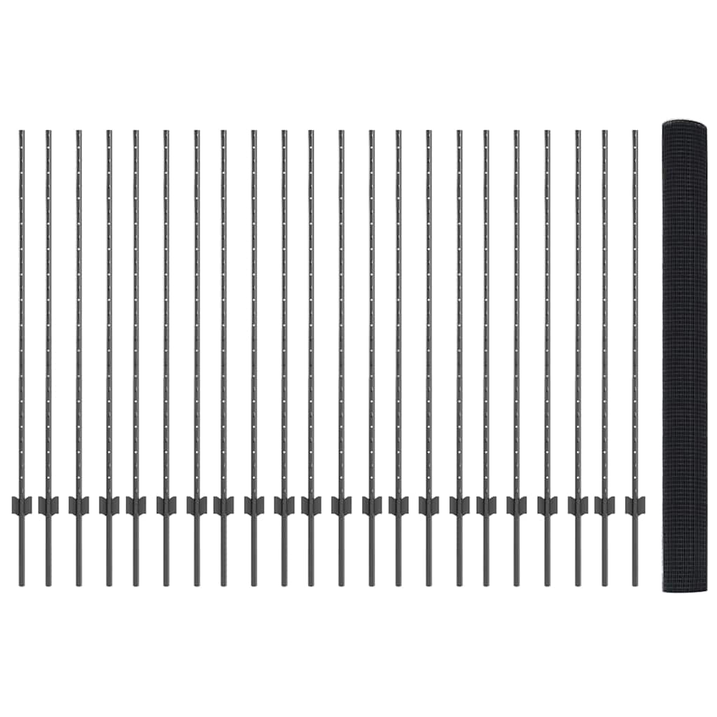 vidaXL Welded Wire Fence with Posts 50 x 1.4 m PVC-Coated Steel Grey 5