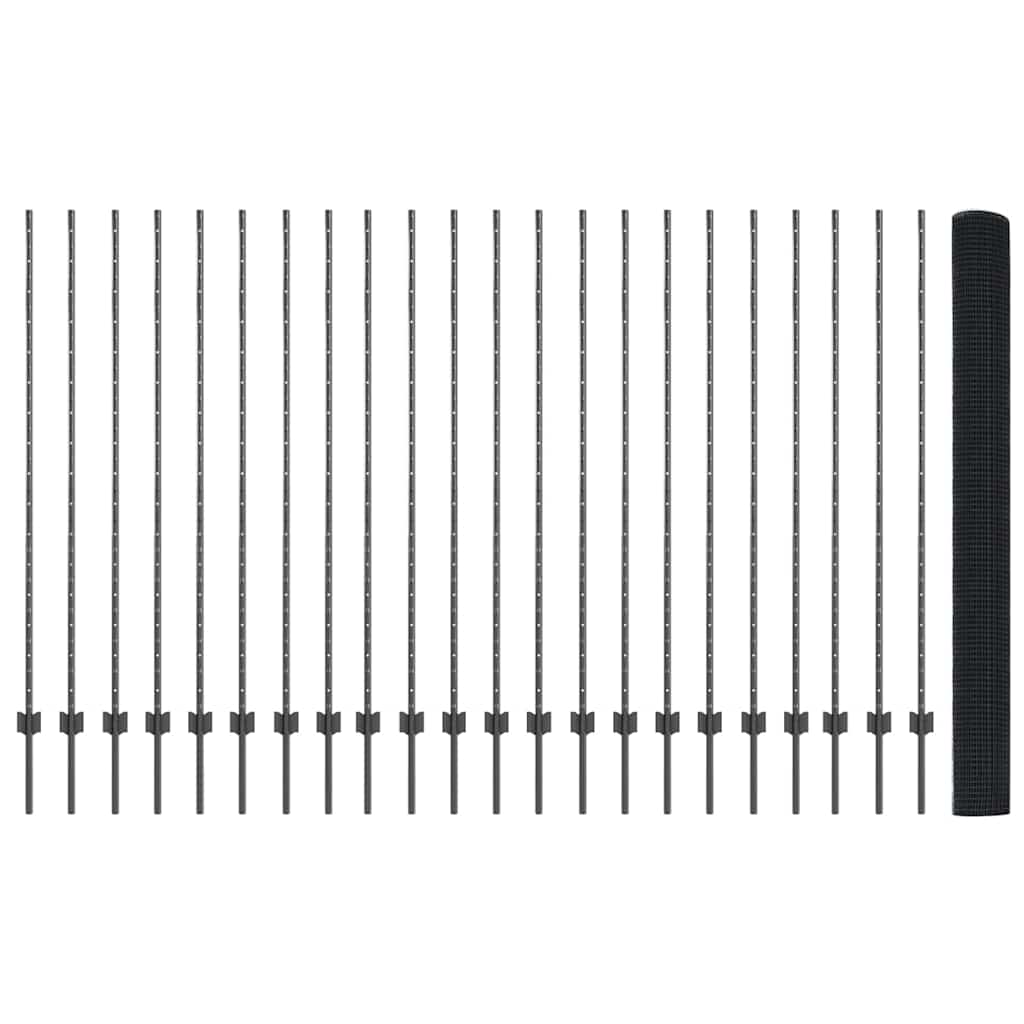 vidaXL Welded Wire Fence with Posts 50 x 1.5 m PVC-Coated Steel Grey 5